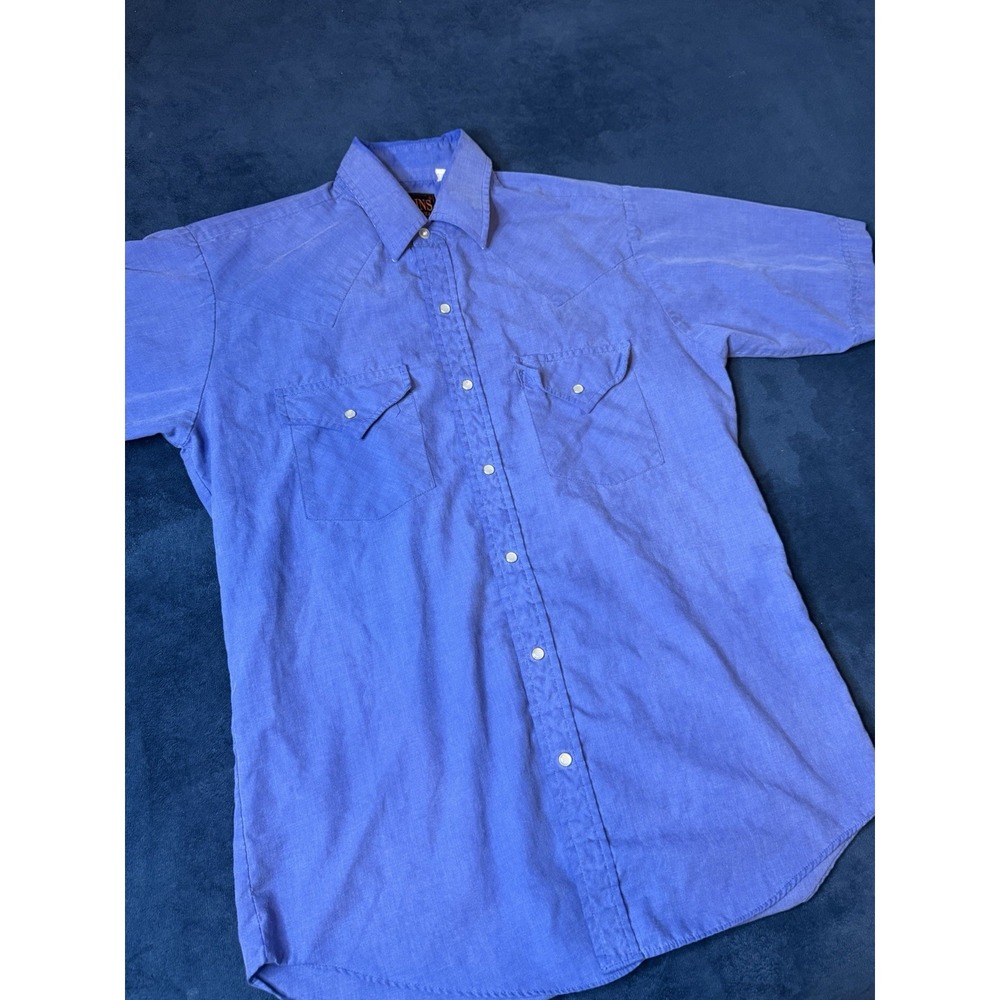 Plains Western Wear Pearl Snap Blue Short Sleeve Button Shirt Adult Small Men
